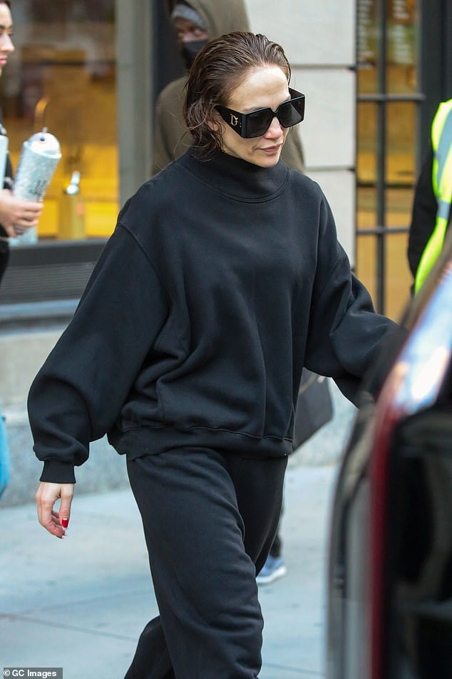 Jennifer Lopez looked uncharacteristically casual while stepping out in New York City on Monday